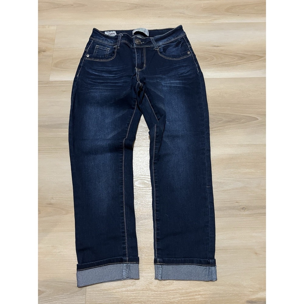 Harmony & Havoc‎ Jeans Juniors Size 5 Curvy Stretch Cuffed Capri Denim Dark Wash